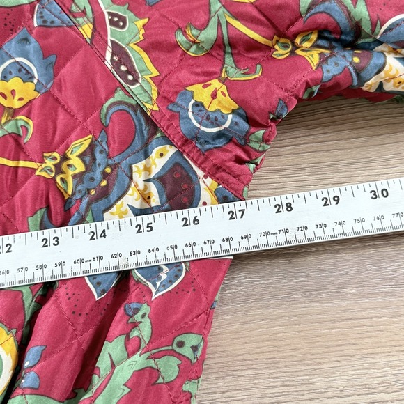 Vintage The Limited Quilted Silk Coat Womens L Large Red Floral Paisley Hooded - Picture 9 of 10